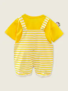 INCLUD Boys Striped Cotton Dungaree With T-Shirt