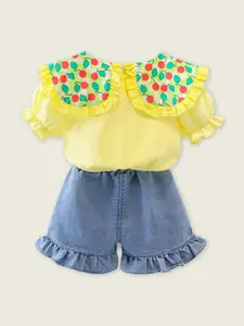 INCLUD Girls Printed Peter Pan Collar Top with Shorts