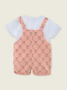 INCLUD Girls Graphic Printed Cotton Dungaree With T-Shirt