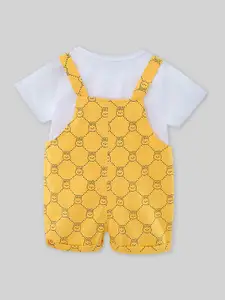 INCLUD Boys Graphic Printed Pure Cotton T-shirt With Dungarees