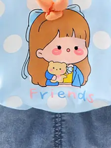 INCLUD Girls Printed Top With Denim Shorts