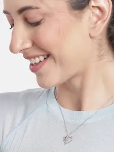 VANBELLE Women 925 Sterling Silver Rhodium Plated with CZ Heart Pendant & Chain