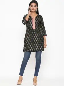 all about you Floral Printed Round Neck Pure Cotton Straight Short Kurti