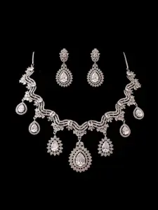 Mirana Rhodium-Plated Cubic Zirconia Studded Necklace With Earrings