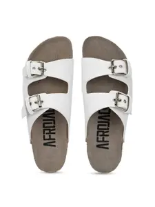 AfroJack Textured Buckle Detailed Open Toe Flats