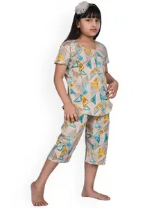 BAESD Girls Geometric Printed Pure Cotton Top & Capri