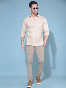 Crimsoune Club Classic Cotton Spread Collar Long Sleeves Slim Fit Opaque Casual Shirt