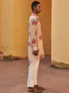 QB MEN Ethnic Motifs Printed Straight Silk Kurta