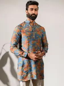 QB MEN Ethnic Motifs Printed Straight Silk Kurta