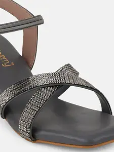 DressBerry Grey Embellished Open Toe Block Heels