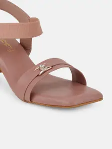 DressBerry Peach-Coloured Open Toe Block Heels