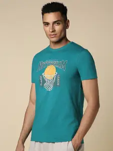 Allen Solly Graphic Printed Cotton Round Neck Short Sleeves Applique Casual T-shirt