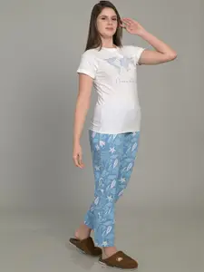 MAYSIXTY Typography Printed Pure Cotton Night Suit