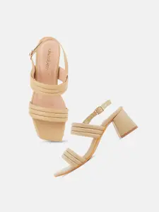 DressBerry Beige Strappy Block Heels