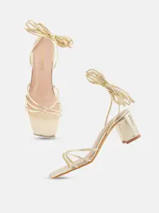 DressBerry Gold Toned Block Heeled Gladiators