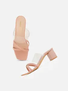 DressBerry Peach Coloured Strappy Block Heels