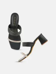 DressBerry Black Embellished Block Heels