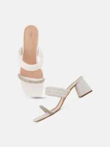 DressBerry White Embellished Block Heels