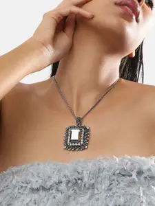 SOHI Silver-Plated Square Pendants with Chains