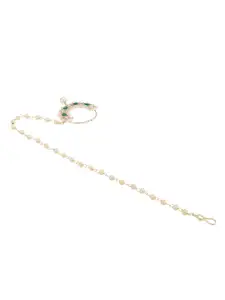 ANIKAS CREATION Gold-Plated Cubic Zirconia Studded & Beaded Ring Nosepin