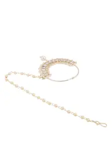 ANIKAS CREATION Gold-Plated Cubic Zirconia Studded & Beaded Ring Nosepin