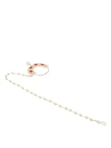 ANIKAS CREATION Gold-Plated Cubic Zirconia Studded & Beaded Ring Nosepin