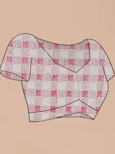 Anouk White Colourblocked Printed Pure Linen Tussar Saree