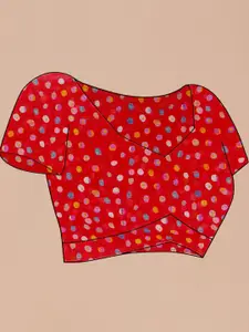 Anouk Red Polka Dot Printed Pure Linen Tussar Saree