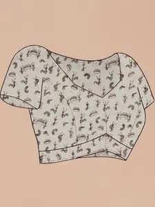 Anouk Magenta Ethnic Motifs Printed Pure Linen Tussar Saree