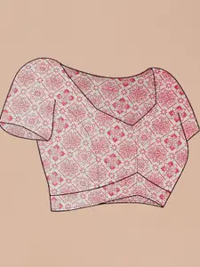 Anouk Yellow Floral Printed Zari Pure Linen Tussar Saree