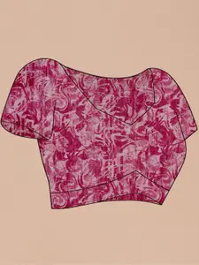 Anouk Pink Floral Printed Pure Linen Tussar Saree