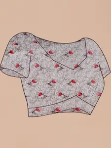 Anouk White Floral Printed Pure Linen Tussar Saree