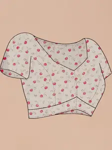 Anouk Floral Printed Zari Pure Linen Tussar Saree