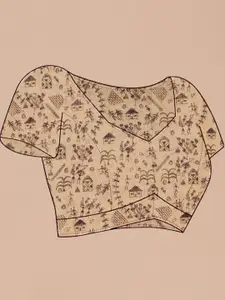 Anouk Floral Printed Pure Linen Tussar Saree