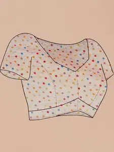 Anouk Floral Printed Zari Pure Linen Tussar Saree