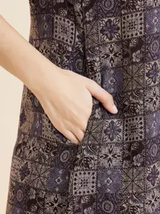 Sweet Dreams Brown Ethnic Motifs Printed Pure Cotton Maxi Nightdress