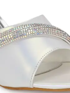 DressBerry White Embellished Block Heels