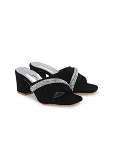 DressBerry Black Embellished Block Heels