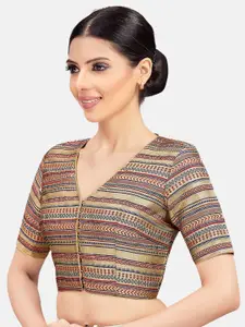 Studio Shringaar Ethnic Motifs Woven Design V-Neck Readymade Saree Blouse