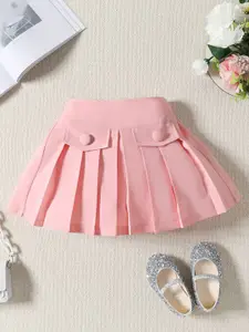 INCLUD Girls Puff Sleeves Top With Pleated Skirt