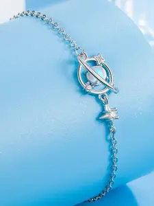 MYKI Women Cubic Zirconia Silver-Plated Stainless Steel Charm Bracelet