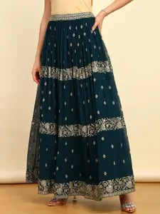 Soch Teal Green Embroidered Mirror Work Ready to Wear Lehenga & Blouse With Dupatta