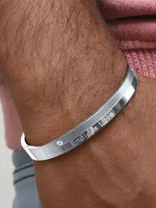 MEENAZ Men Silver-Plated Stainless Steel American Diamond Studded Antique Kada Bracelet