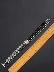 MEENAZ Men Silver-Plated Stainless Steel Beaded Oxidised Multistrand Bracelet