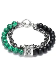 MEENAZ Men Silver-Plated Stainless Steel Beaded Oxidised Multistrand Bracelet