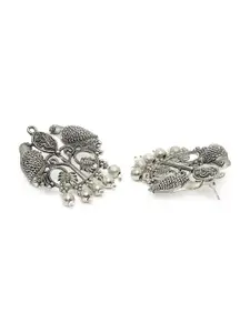 KARATCART Silver-Plated Contemporary Oxidised Jhumkas