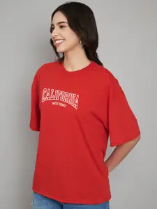 Trend Level Typography Printed Drop-Shoulder Sleeves Cotton Oversized T-shirt