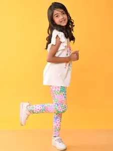 Anthrilo Girls Printed Pure Cotton Top With Leggings