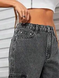 Kotty Women Jean High-Rise Light Fade Stretchable Cargo Jogger