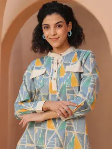 JISORA Geometric Printed Pure Cotton Top With Trousers